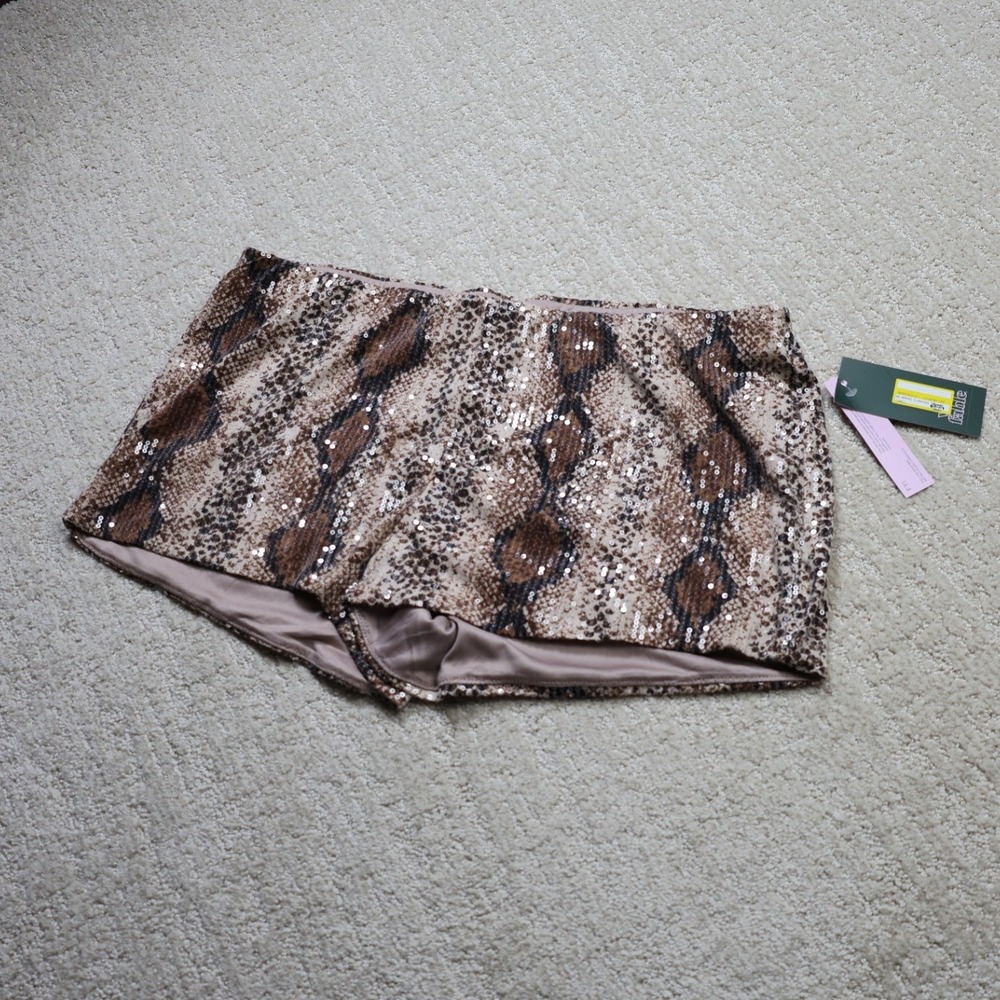 Wild Fable Sequin Snake Print Mini Shorts Brown Tan Animal Print Large NWT